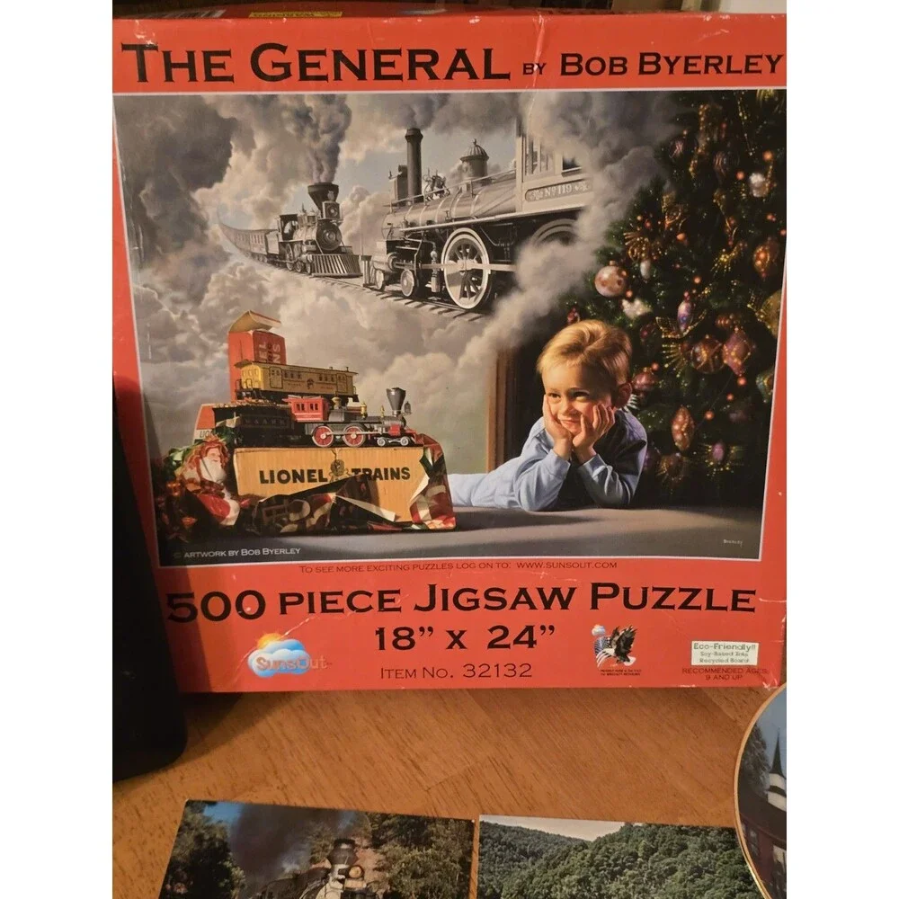 Vintage Railroadiana Collector Lot: SunsOut Puzzle, B&W Photo, Plate, Spike &...